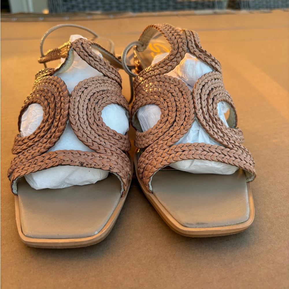 Sbicca Vintage Collection Braided Leather Sandals Tan Square Boho Ankle Strap - Picture 4 of 11